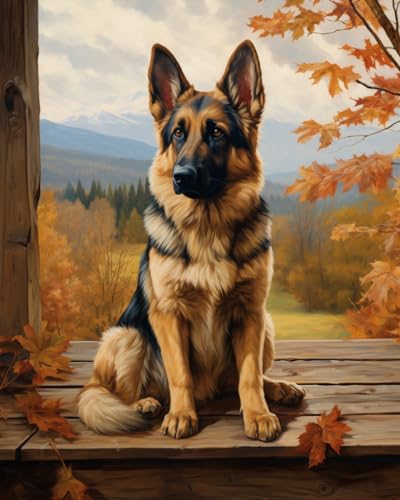 Stamped Cross Kits, Outdoorsy German Shepherd Dog, Needlepoint Counted Cross Kits for Beginners, Embroidery Kits Arts and Crafts for Home Decor(11CT No Frame,16x20 inch)