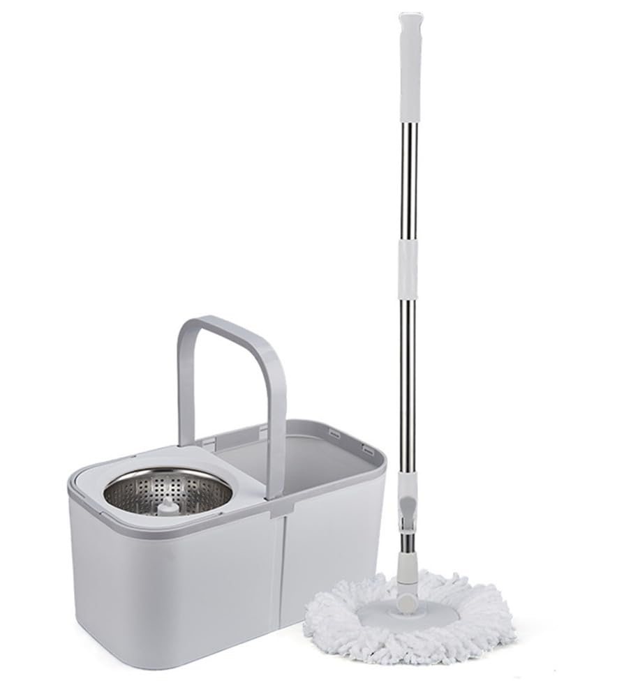 Système de Seau à essorage, Ensemble Balai et Seau avec essoreuse, balais ménagers avec 1 Recharge, Balai à Manche Extensible pour Le Nettoyage des sols