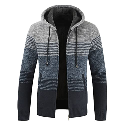 Image of Kinkia Men's Zip Up Hoodies Casual Long Sleeve Full Zipper Sherpa Fleece Lined Knit Cardigan Sweater Jacket with Pockets