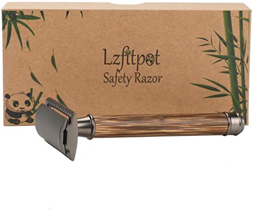 Double Edge Safety Razor for Men with 10 Blades, Lyeiaa Classic Long Natural Bamboo Handle Shaving Razor with A Metal Waterproof Head, Collector's Edition Gift for Family & Friends