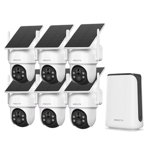 Image of ARCCTV 360 PTZ Wireless Solar Security Cameras System 6-Cam-kit with NVR | 4MP Color Night Vision, 2-in-1 NVR Base Station, No Monthly Fee, Motion Detection, 2.4G /5G Dual Band WiFi, 2-Way Audio, IP66