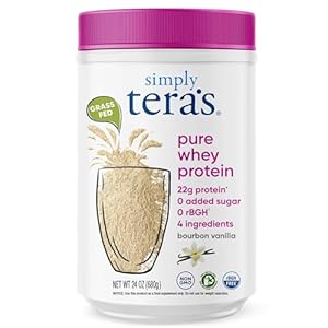 simply tera’s Pure Whey Protein Powder – Grass Fed Vanilla Whey Protein Powder, Clean, Made Without Artificial Sweeteners, Non-GMO, Kosher, rBGH-Free, Soy-Free – 24 Oz