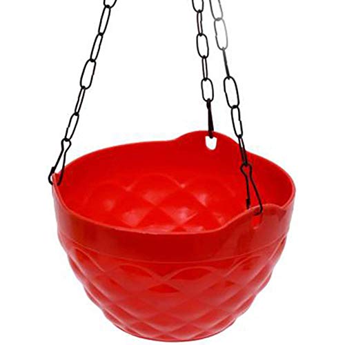 Go Hooked Multicolor Round Diamond Plastic Hanging Pots & Planters with Metal Hanging Chain for Home Garden Balcony (Multicolor) Pack of 5