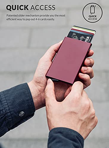 Image of VULKIT Men's and Women's Metal Slim Minimalist Card Holder (Wine)