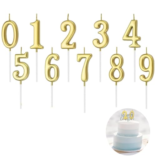 Velas de Cumpleaños Numéricas 0-9,10 Piezas en Color Oro Brillante - Toppers para Pastel, Decoración de Fiestas, Bodas y Eventos Especiales - Números de Velas para Tortas, Postres y Celebración Feliz