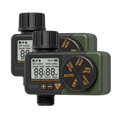 Diivoo Ordenador de riego, temporizador de riego con retardo por lluvia/modo automático y manual, temporizador de riego con programas semanales y diarios,Paquete de 2