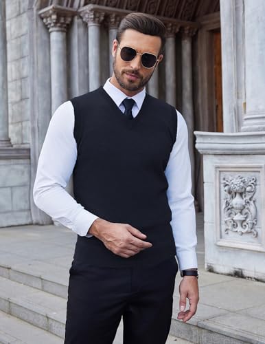 COOFANDY Men's Sleeveless Sweater Vest Lightweight V-Neck Solid Cotton Vest Pullover Navy Blue3