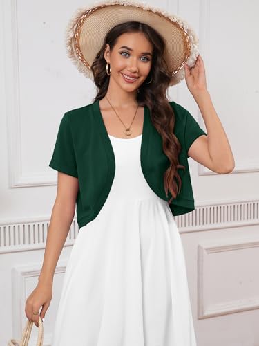 Image of Heymoments Women's Short Sleeve Bolero Shrugs Lightweight V-Neck Open Front Cropped Cardigan (S-2XL)