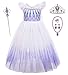 New front Principessa Elsa Costume Carnevale Elsa Viola Manica corta Vestito Bambina Cosplay Costumi Castello Incoronazione Abiti Gonna Corona + Bacchetta magica + Orecchino + Collana + Squillare