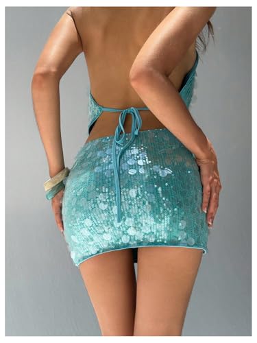 MakeMeChic Women's Sparkling Sequin Ruched Skirt Bodycon Going Out Y2K Party Skirts3