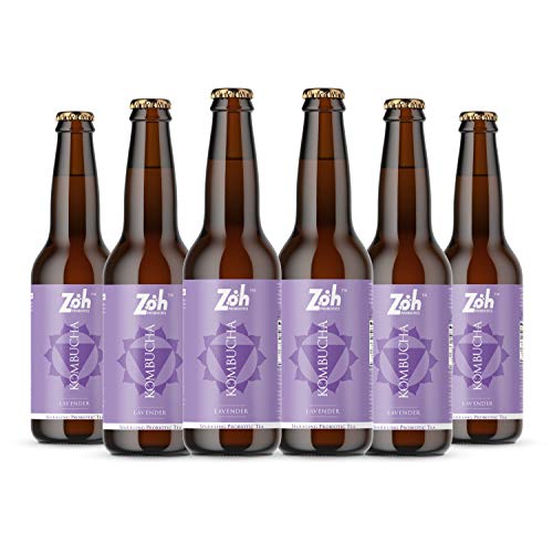 Image of Zoh Probiotics Lavender Kombucha | Tea with detoxifying acids, and digestive enzymes. Raw, unfiltered, and unpasteurized with Mother. Made with real Lavender flowers (330 ml, Pack of 6)
