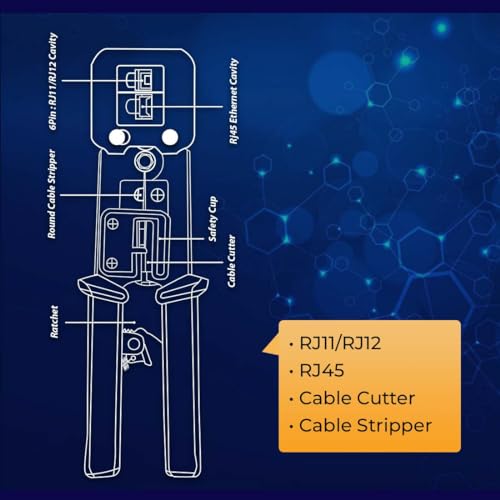 Image of HF-PCT301 RJ45 Crimp Pass-Through Cat5 /Cat5e /Cat6 Heavy Duty Crimping Tool |Manual Crimper|All-in-One Crimper for Pass Through /EZ /Legacy RJ11 /RJ12 /RJ45 connectors.