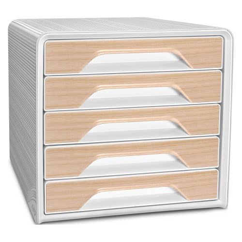 Bloc de classement Smoove Silva, 5 tiroirs 24x32 fermés, coloris blanc/hêtre
