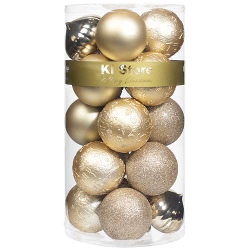 KI Store Champagne Christmas Balls 20pcs 3.15-Inch Christmas Tree Decoration Ornaments for Xmas Tree Holiday Wreath Garland Decor Ornaments Hooks Included