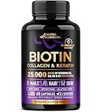 Biotin | Collagen | Keratin - Clinically Tested Supplement - Hair Growth Support, Skin & Nails - 25000 mcg Vitamins B2, B3, B6 & B7 + B1 & Hyaluronic Acid - Made in USA - Women & Men | 60 Capsules