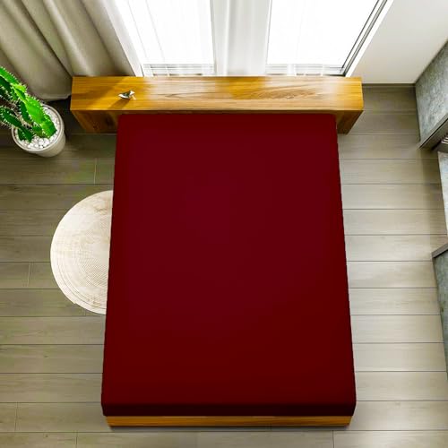 Ev Dekor Fitted Sheet Super King, Red, Deep Pocket Bedsheet 10inch (25 cm), Soft Brushed Microfiber Fabric - Image 3