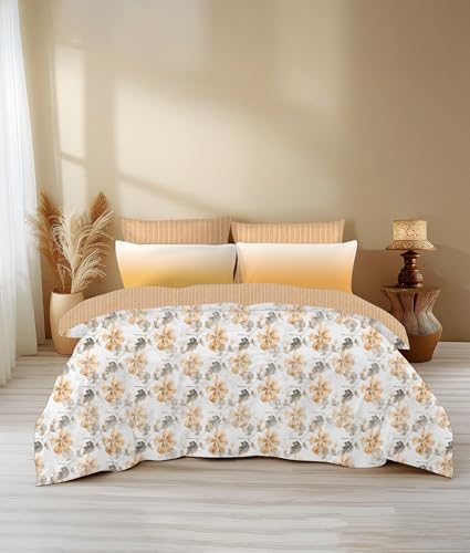 Image of LANE LINEN 400TC Morrison Bloom Super King Size Bedsheet with 4 Pillow Cases | 100% Cotton Digital Print Bedding Set (2.74 M x 2.74 M) | Modern Floral Pattern for Luxurious Comfort (Brown Floral)