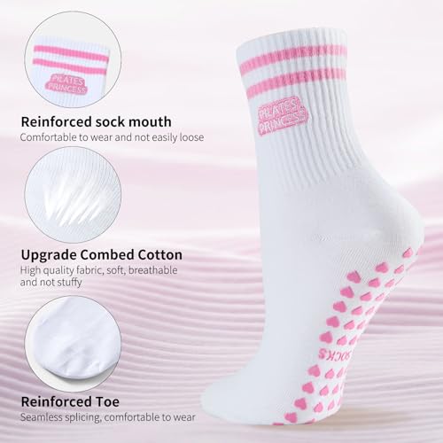 Pilates Socks for Women, Non Slip Grips Yoga Socks Cute Bowknot Embroidery for Ballet Barefoot Workout2