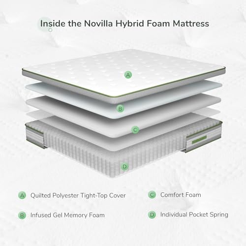 Image of Novilla Twin Size Mattress, 10 Inch Hybrid Pillow Top Mattress in a Box|Gel Memory Foam & Individually Wrapped Pocket Coils Innerspring for Cozy & Peaceful Sleep, Motion Isolation, CertiPUR-US