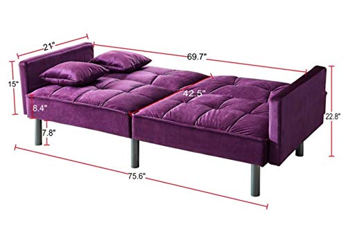 Legend Vansen Velvet Sleeper Loveseat With Pillow Twin Size Contemporary Sofas For Living Room And Bedroom Sofabed, 75.5'', Purple #TOP6