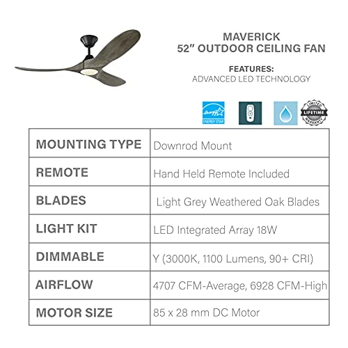 Monte Carlo 3Mavr52Agpd Maverick Ii Energy Star 52" Ceiling Fan With Led Light And Hand Remote Control, 3 Balsa Wood Blades, Aged Pewter #TOP3