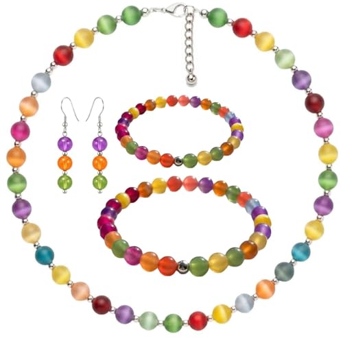 THUCHENYUC Collier De Dopamine, Collier Ras De Cou Perlé Arc-en-ciel Dopamine, Collier De Perles Réactives UV Colorées, Changement De Couleur De La Lumière Du Soleil(4pcs)