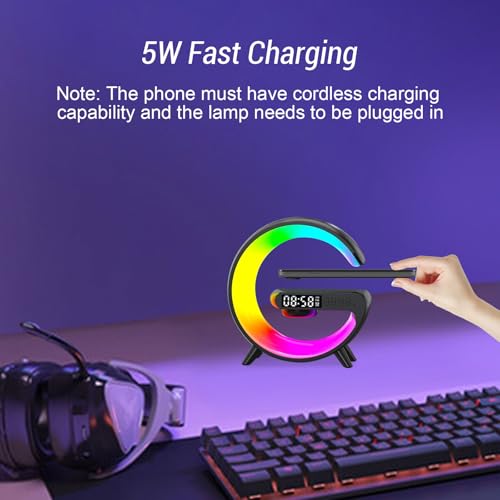 Les-Theresa G Light Wireless Charger Wireless Speaker Charger Light with Bluetooth Speaker Bedside Lamp G Atmosphere Lamp with Alarm Clock for Adults Kids Gifts (Black) - Image 4