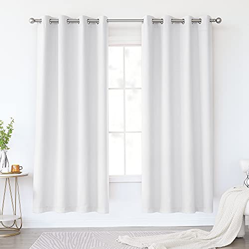 KEQIAOSUOCAI Greyish White Curtains 72 Inch for Bedroom - Grommet Room Darkening Thermal Insulated Draperies for Living Room, 2 Panels, White, 52Wx72L