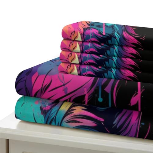 Parure de lit loup 3D housse de couette 135x200cm microfibre avec taie