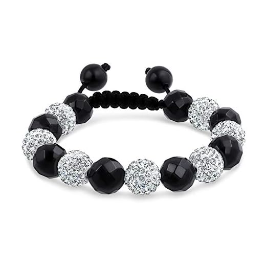 Blanco Negro Pave Cristal Shamballa Inspirado Pulsera para Las Mujeres para los Hombres Bola Negro cordón Ajustable