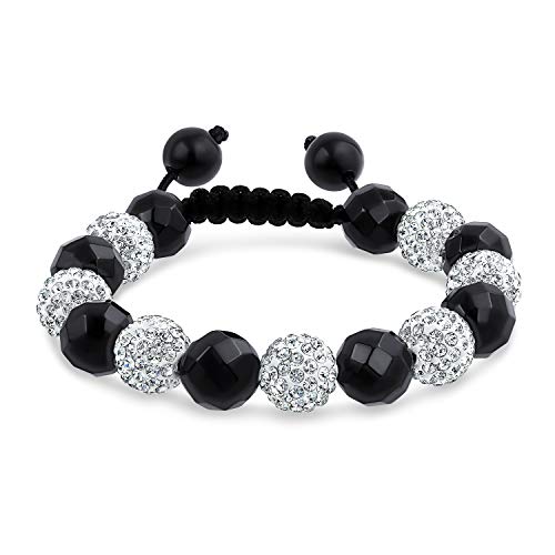 Bling Jewelry Bracelet Inspiré De Shamballa En Cristal Pavé Noir Et Blanc Pour Femmes Et Hommes Avec Cordon Noir Ajustable