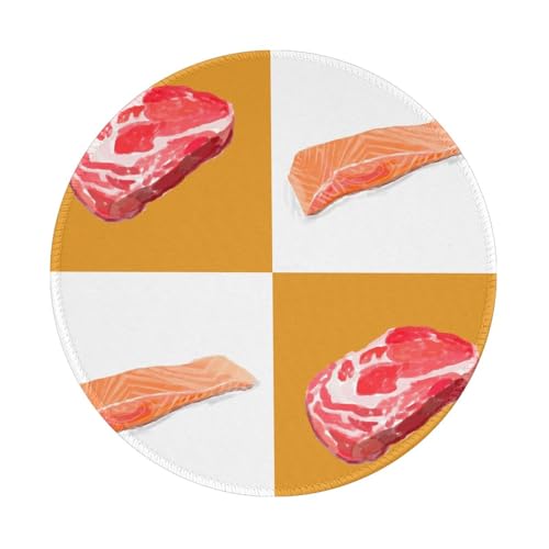 BYwenhopnbs Alfombrilla de ratón Redonda con Delicioso salmón y Filete, diseño con Borde Cosido de 8 x 8 Pulgadas