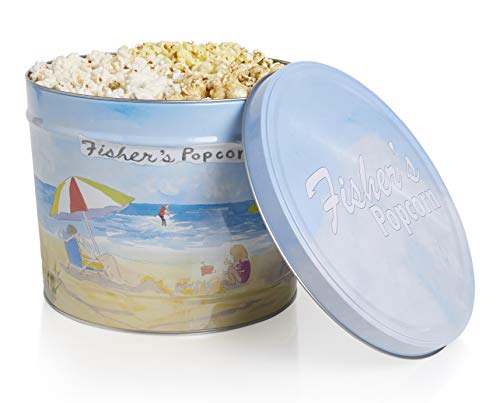 Fisher's Popcorn 3-Flavor Popcorn (Caramel, White Cheddar, Butter) in Decorative Metal Tin, 2