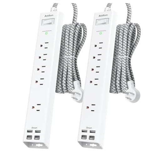 2 Pack Power Strip Surge Protector - 5 Widely Spaced Outlets 3 USB Charging Ports, 1875W/15A with 5Ft Braided Extension Cord, Flat Plug, Overload Surge Protection, Wall Mount for Home Office,White