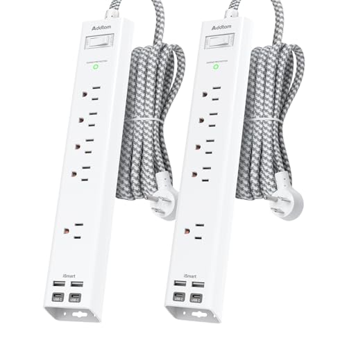 2 Pack Power Strip Surge Protector - 5 Widely Spaced Outlets 4 USB Charging Ports, 1875W/15A with 6Ft Braided Extension Cord, Flat Plug, Overload Surge...