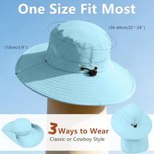 Image of ZOORON Sun Hats for Men Women Fishing Hat with Neck Flap,UPF 50+ Sun Hat Waterproof Wide Brim Bucket Hats for Safari Hiking