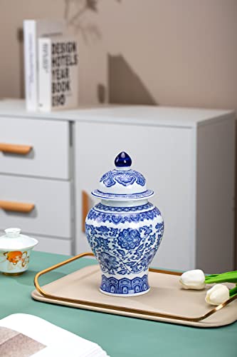 Galouro Blue And White Ginger Jars For Home Décor,Small Chinoiserie Porcelain, Good Ideal For Room, Office Decoration,9.8" H #TOP4