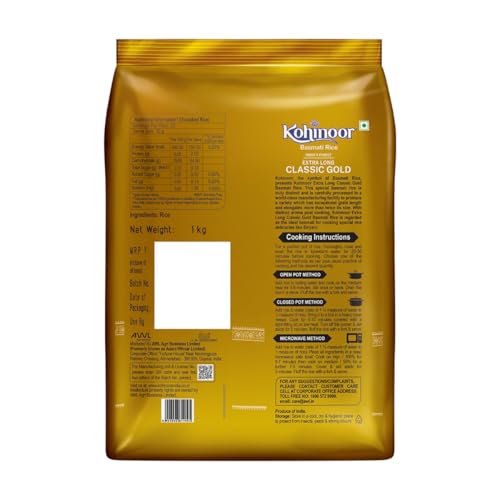 Image of Kohinoor Classic Gold Basmati Rice, 1 kg | Naturally Aged for 2 Years | Premium Aromatic Long-Grain Basmati | Perfect for Biryani & Special Meals