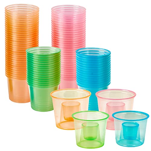 JOLLY CHEF 100 Disposable Bomber Cups Color Plastic Bomber Shot Glasses Highly Durable and Reusable Shot Cups Perfect for Shots for Wedding Valentines Day