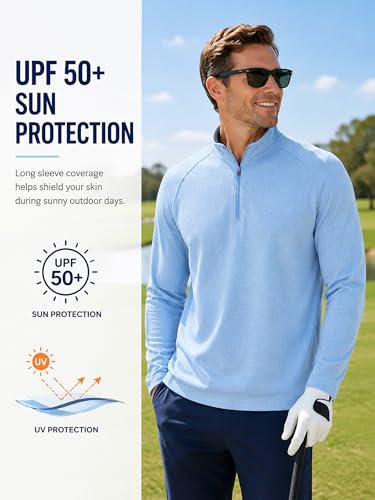 Image of Golf Quarter Zip Pullover for Men Mock Neck 1 /4 Zip Lightweight Athletic UPF 50+ Men's Long Sleeve Golf Sweatshirt