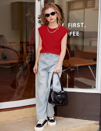 Image of Arshiner Girls T Shirts Cap Sleeves Casual Summer Tops Crewneck Tank Loose Fit Fashion Blouse Tee