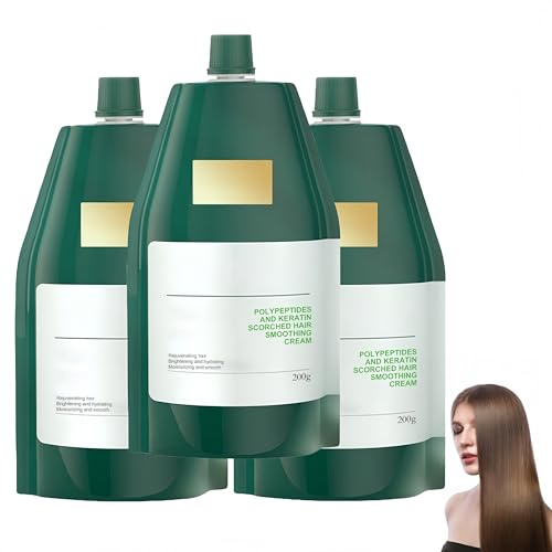 Crema hidratante suavizante de queratina polipeptídica para reparación de daños en el cabello,tratamiento capilar para brillo y suavidad duraderos,mascarillas para cabellos secos y dañados (3 Piezas)