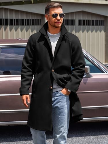 Runcati Mens Trench Coat Notched Collar Single Breasted Mid Long Peacoat Slim Fit Winter Warm Chunky Overcoat2