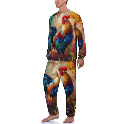 Rooster Art Painting Men's Pajama Set Long Sleeve Sleepwear Loungewear Comfy Pj Sets4