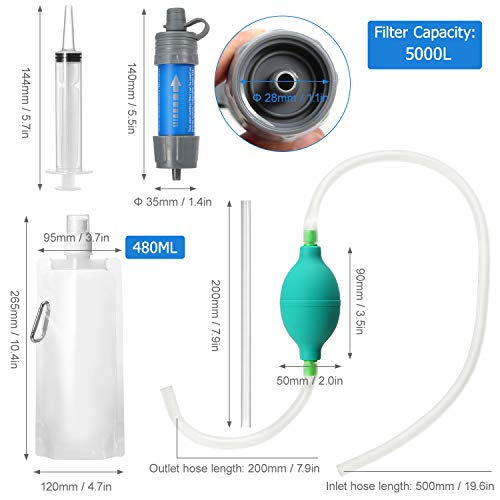 Ajcoflt Conjunto de canudo de filtro de água com bomba de esfera, filtro de água, purificador de águ