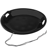 Round Snow Sled - Heavy-Duty Plastic Saucer Disc Sled with Handles & Pull Rope - 2ft Durable Cold-Resistant Outdoor Winter Downhill Sled for All Ages - Black