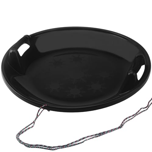 Round Snow Sled - Heavy-Duty Plastic Saucer Disc Sled with Handles & Pull Rope - 2ft Durable Cold-Resistant Outdoor Winter Downhill Sled for All Ages - Black