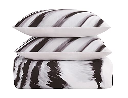 Vince Camuto - Muse Luxurious 3 Piece King Comforter And Sham Set - Abstract Zebra Print - White/Black #TOP2
