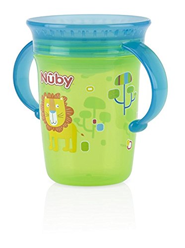 Nuby 1pk No Spill 2-Handle 360 Degree Printed Wonder Cup (Green)