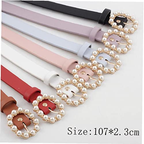 Women Leather Belt with Pearl Pin Buckle for Women Shorts Dresses Accessories2